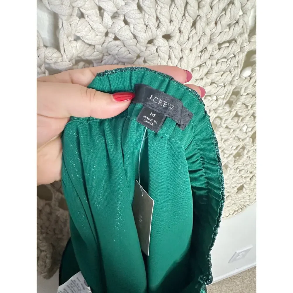 NEW J.Crew Tiered Maxi Skirt In Metallic Lame Green Size Medium